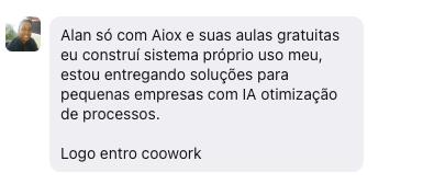 Print do depoimento de Aluno Aulas Gratuitas do Alan